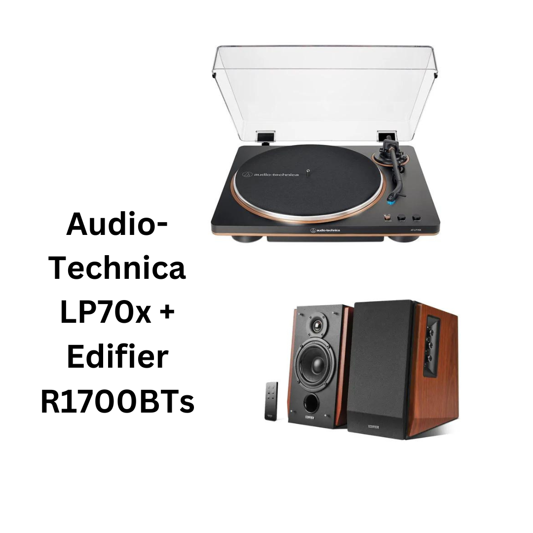 Audio-Technica LP70X Turntable Edifier R1700BT Speakers Package Deal Walnut